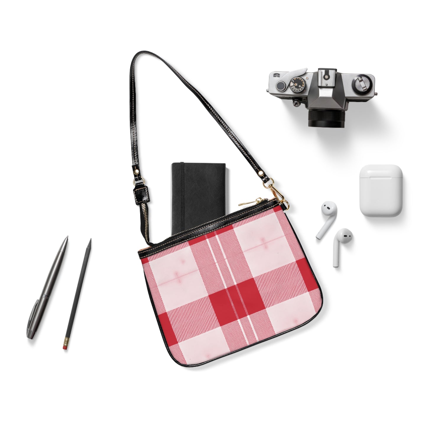 Black White Plaid Small Shoulder Bag | Check Pattern Purse