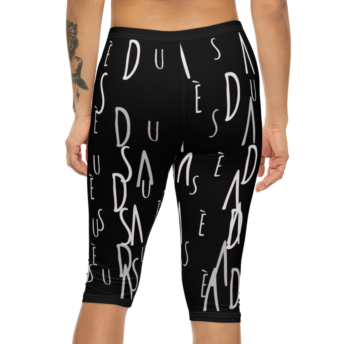 Capri Leggings — black Abstract Handwritten Lettering Print