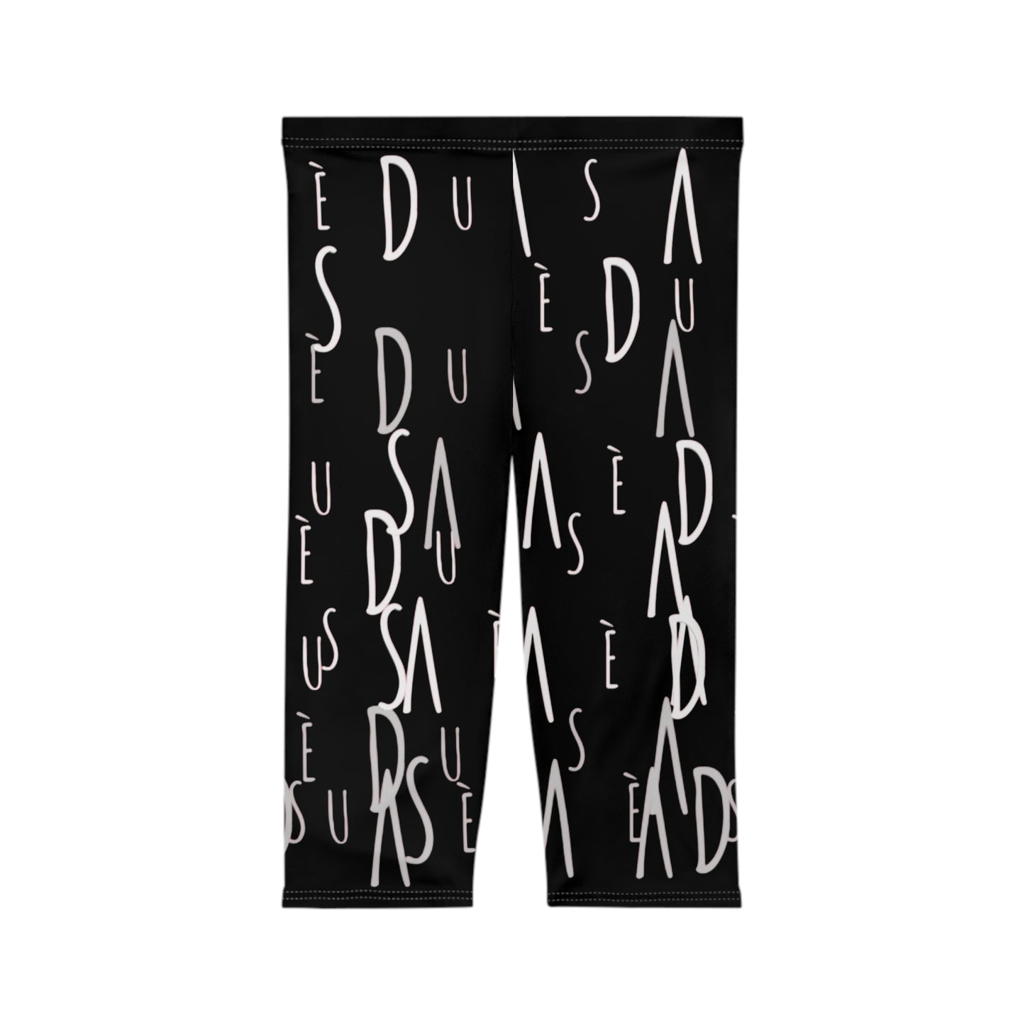 Capri Leggings — black Abstract Handwritten Lettering Print