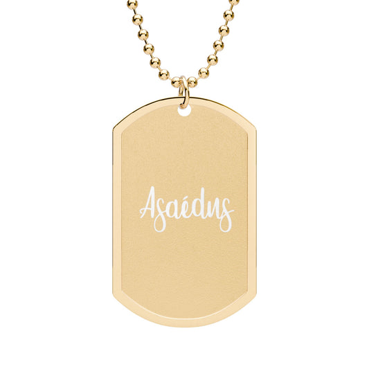 Gold Dog Tag Necklace — Personalized Script Name Pendant