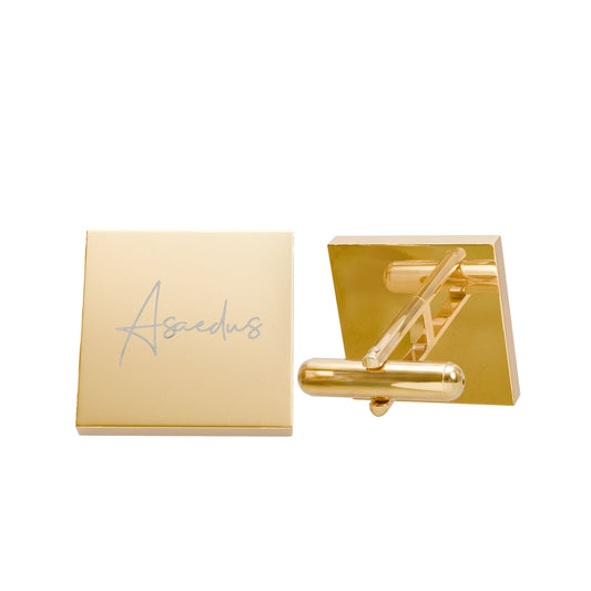 Gold Square Cufflinks - Engraved Signature Accent