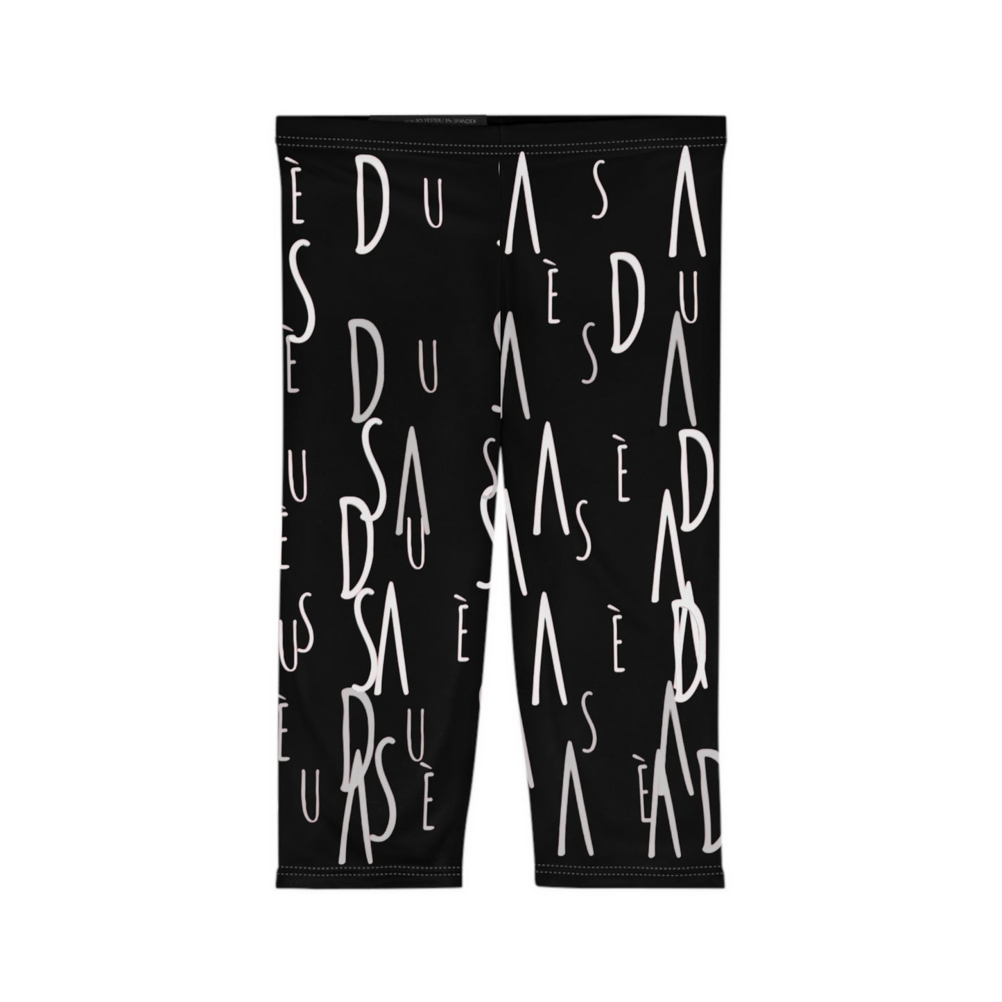 Capri Leggings — black Abstract Handwritten Lettering Print