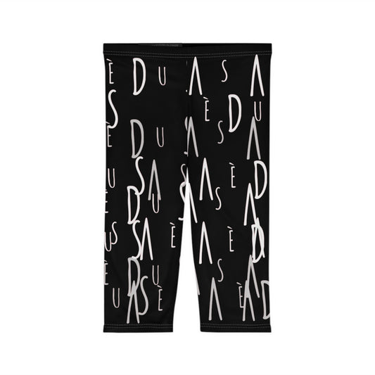 Capri Leggings — black Abstract Handwritten Lettering Print
