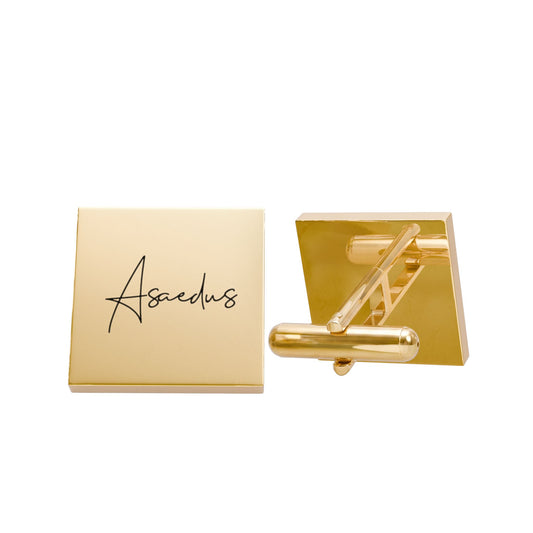 Gold Square Cufflinks - Engraved Signature Accent