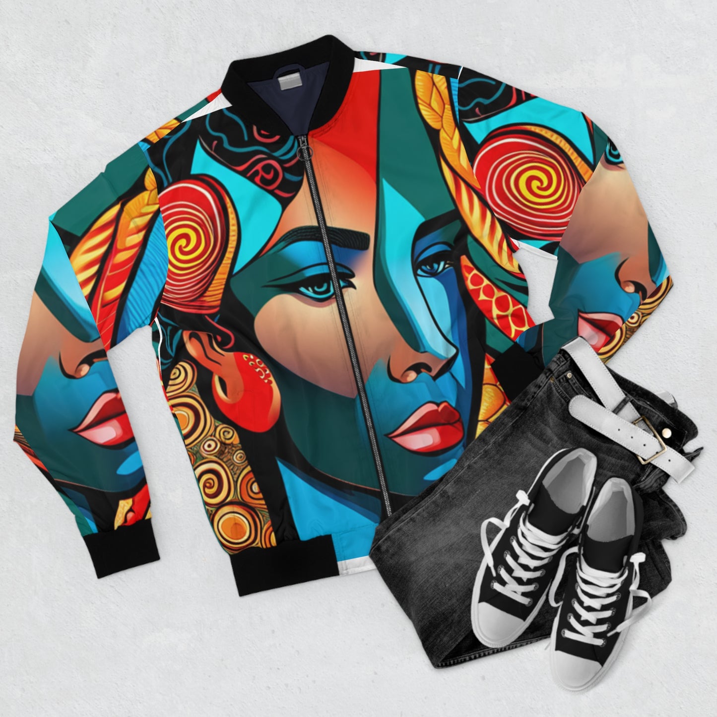 Blue artsy bomber jacket