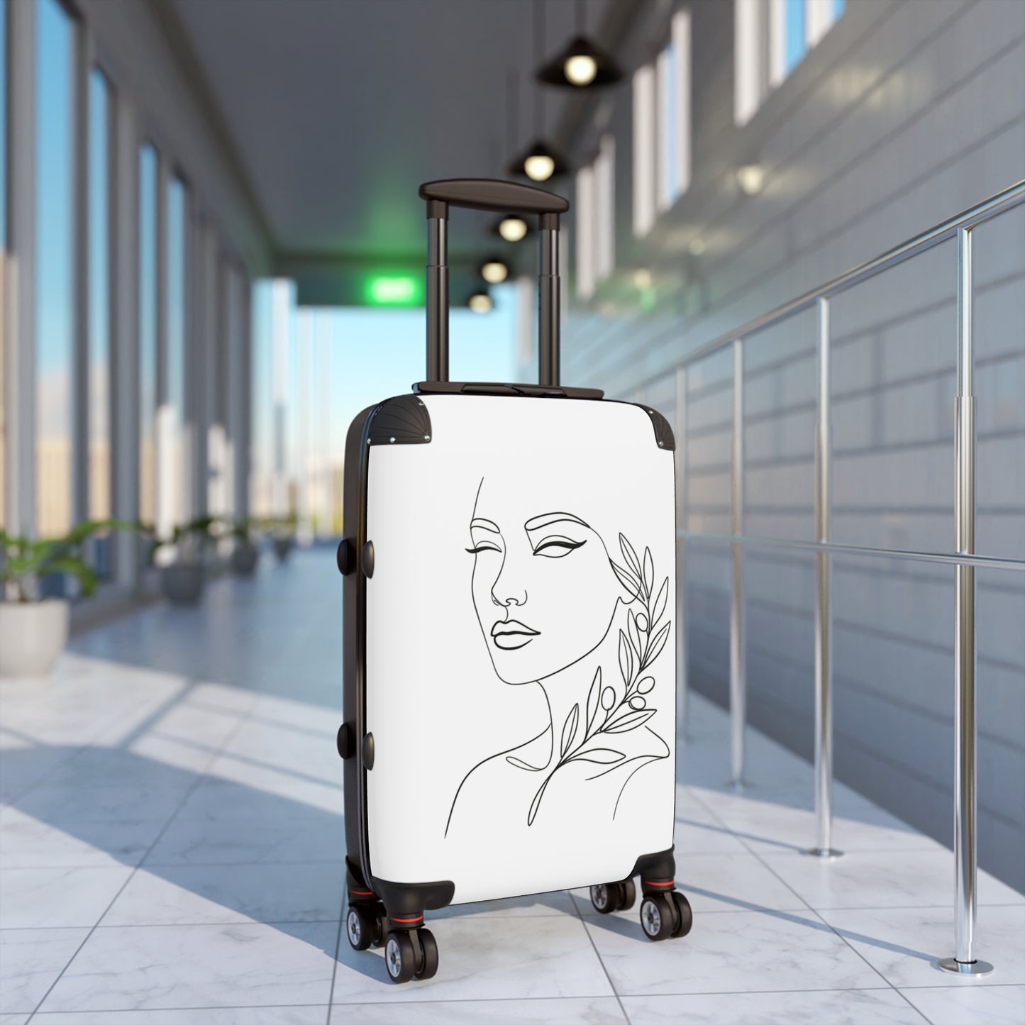 Minimal Line Art Face with Laurel, Suitcase | Botanical Travel Luggage