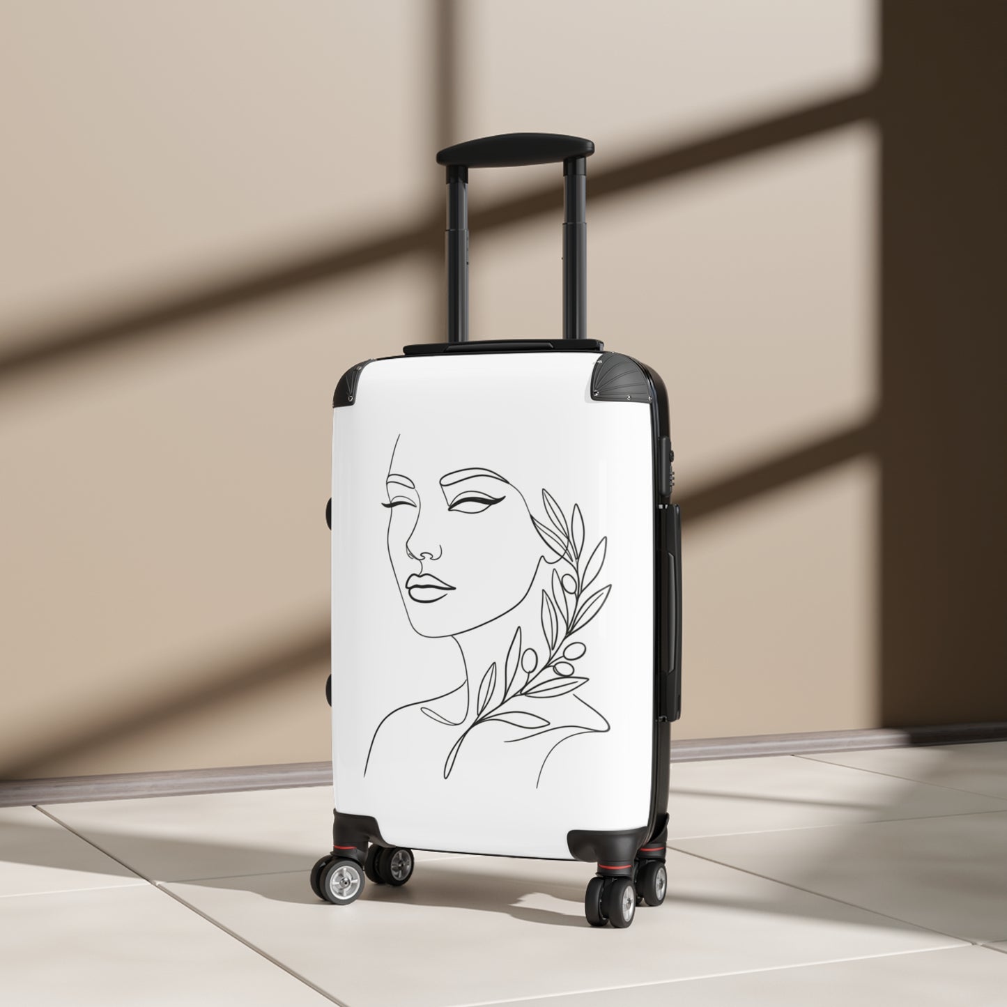Minimal Line Art Face with Laurel, Suitcase | Botanical Travel Luggage