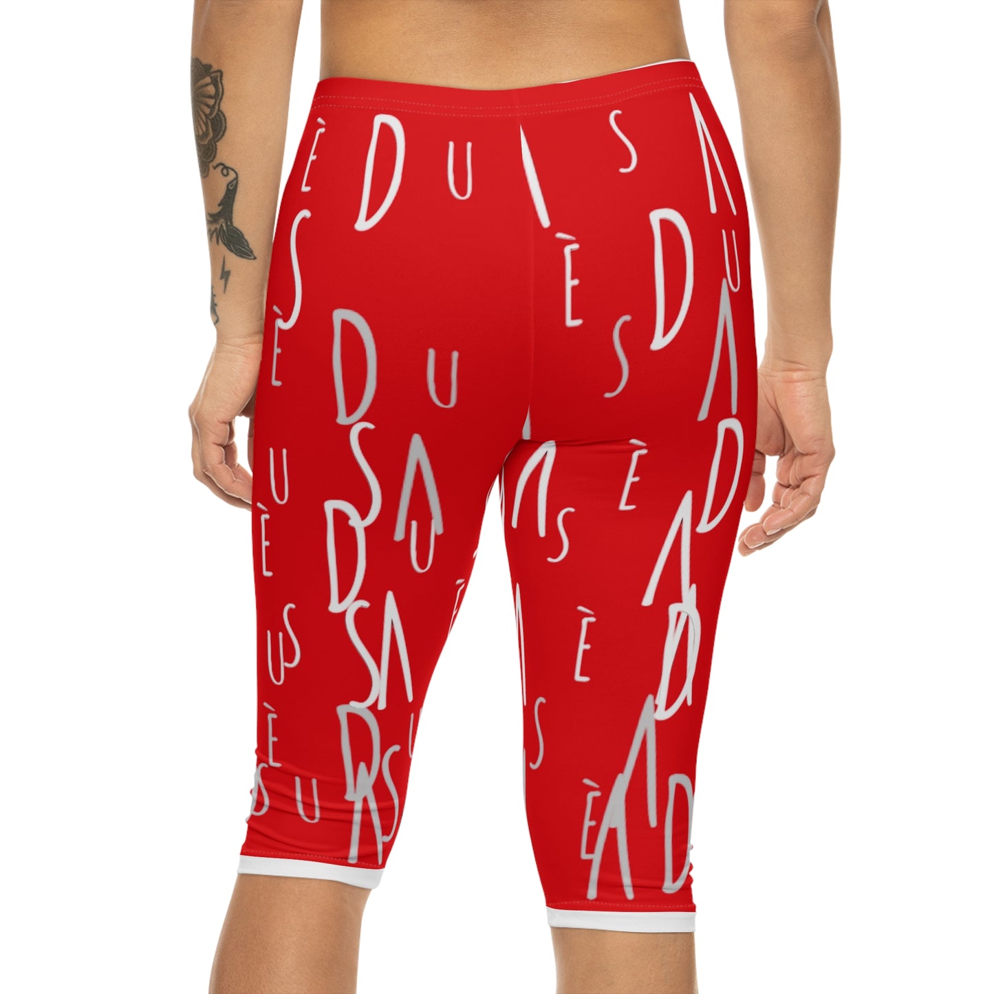 Capri Leggings — Red Abstract Handwritten Lettering Print