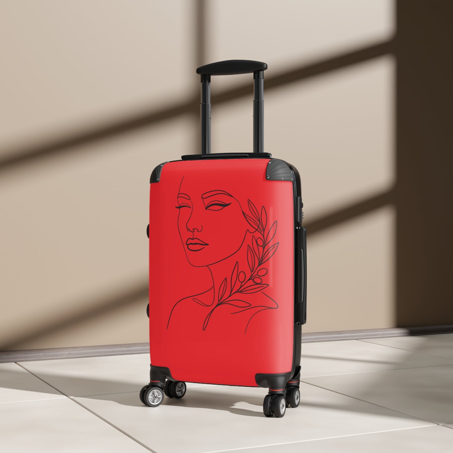 Copy of Minimal Line Art Face with Laurel, Suitcase | Botanical Travel Luggage