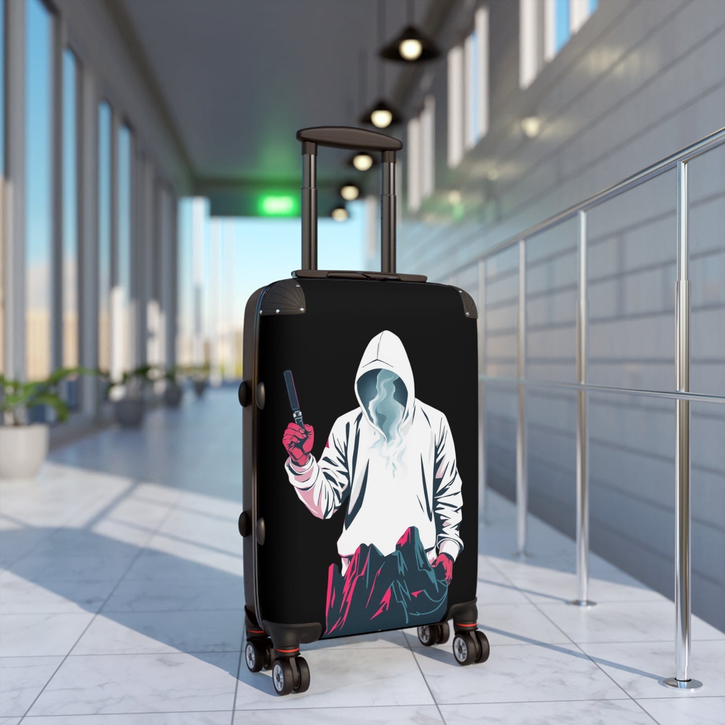 Copy of Copy of Minimal Line Art Face with Laurel, Suitcase | Botanical Travel Luggage