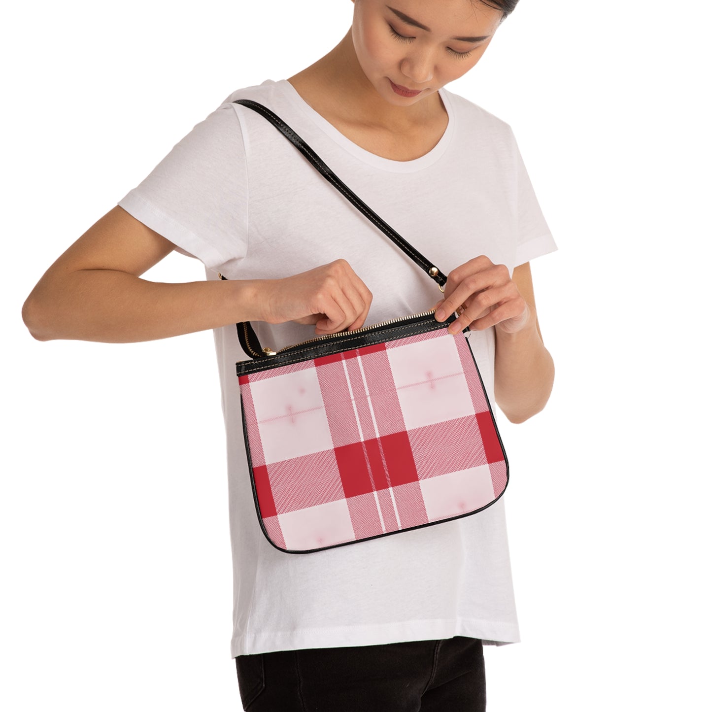 Black White Plaid Small Shoulder Bag | Check Pattern Purse