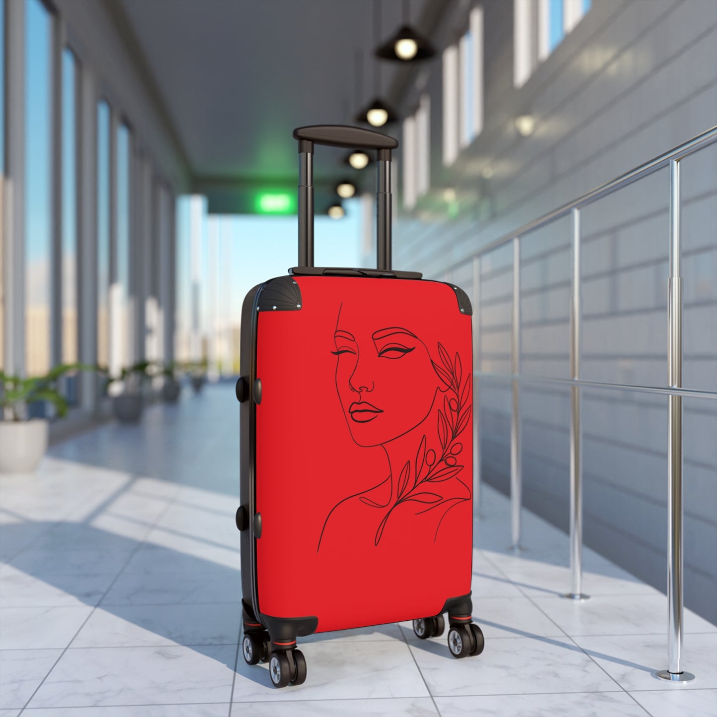 Copy of Minimal Line Art Face with Laurel, Suitcase | Botanical Travel Luggage