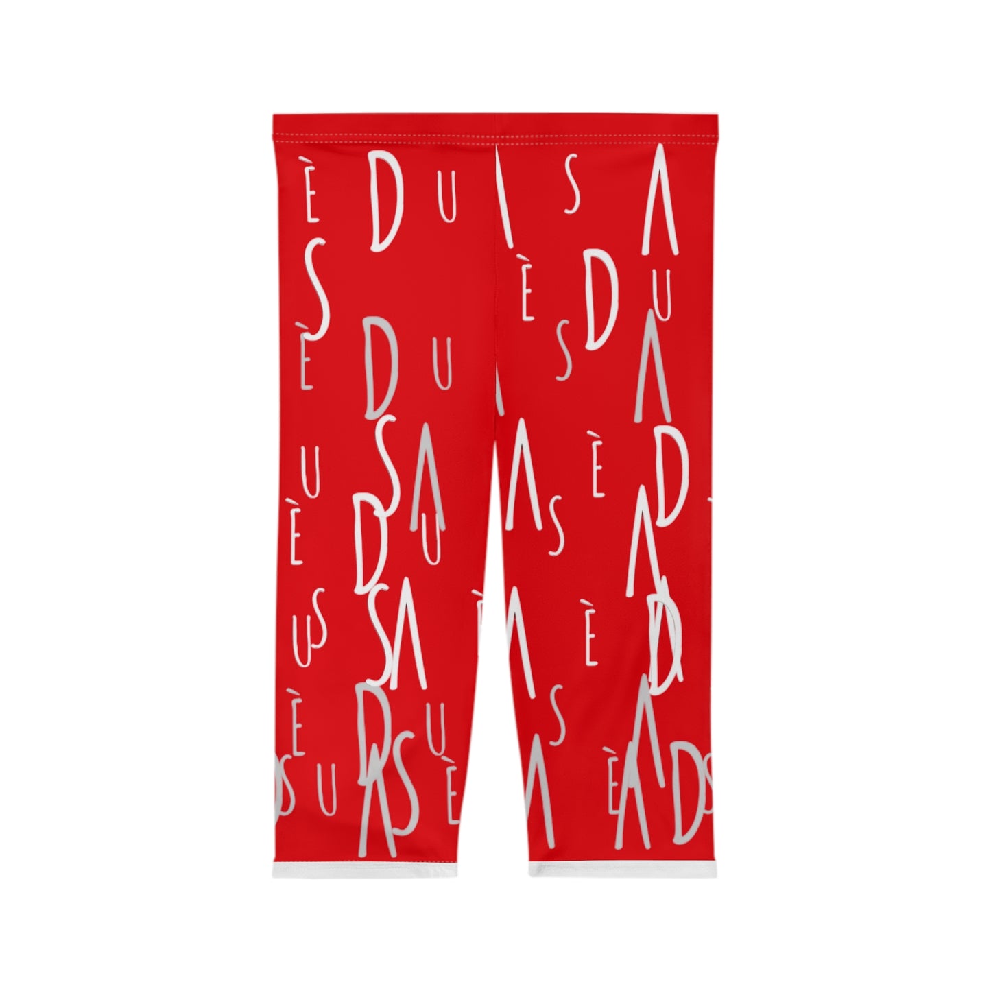 Capri Leggings — Red Abstract Handwritten Lettering Print