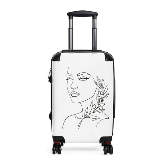 Minimal Line Art Face with Laurel, Suitcase | Botanical Travel Luggage