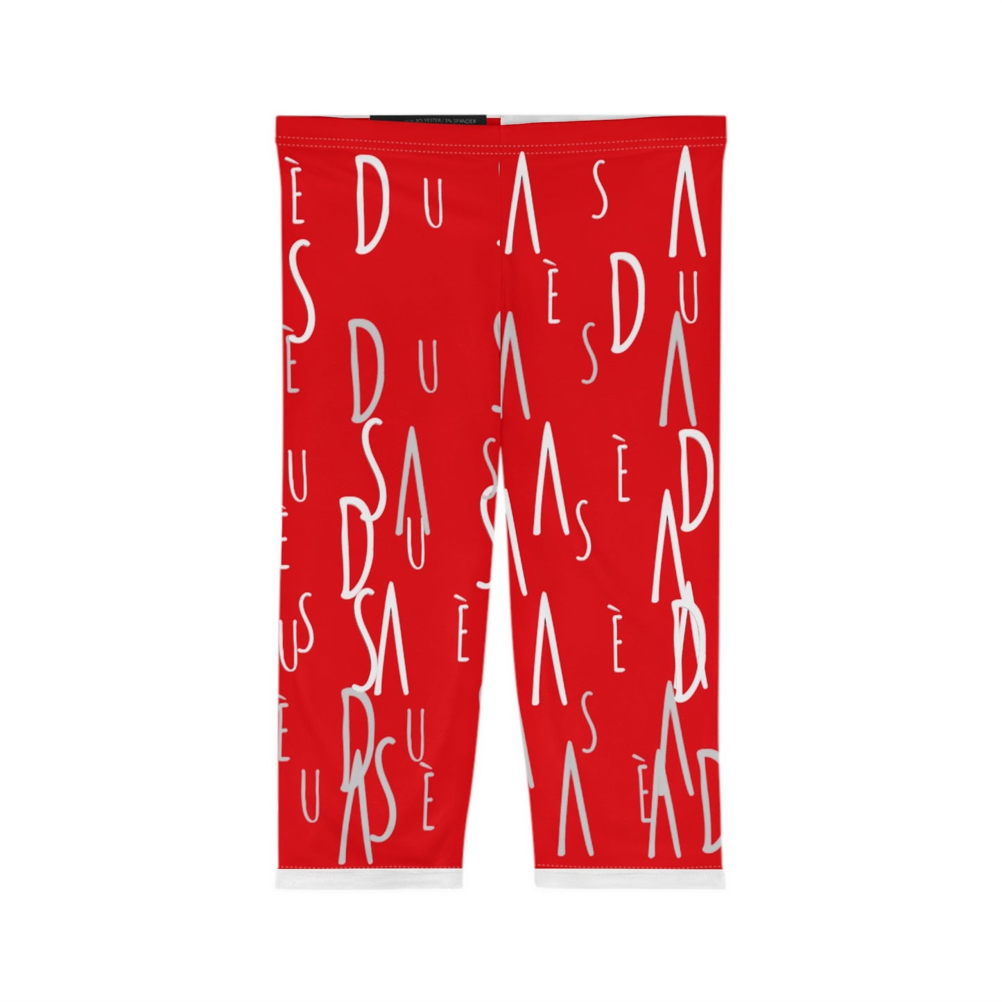 Capri Leggings — Red Abstract Handwritten Lettering Print