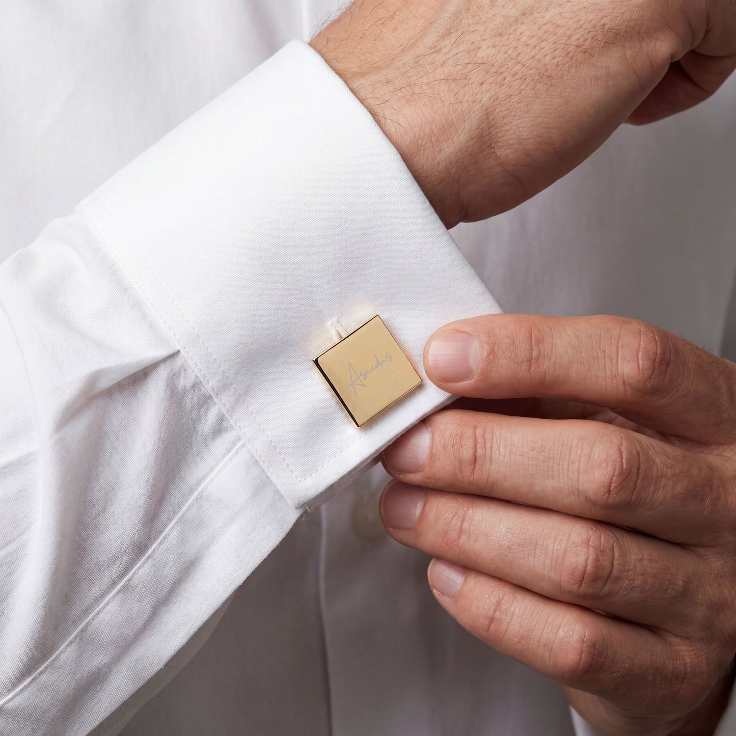 Gold Square Cufflinks - Engraved Signature Accent